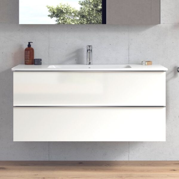 Duravit ME by Starck wastafel met onderkast, 2 uittrekbare vakken in hoogglans wit, WT wit, met WonderGliss, met 1 kraangat