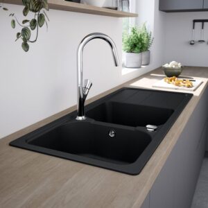 evineo line 100 spoelbak met dubbele bak en planchet B: 116 D: 50 cm antraciet