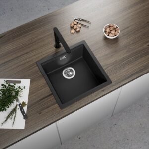 evineo line 150 spoelbak B: 45,6 D: 45,6 cm mat zwart