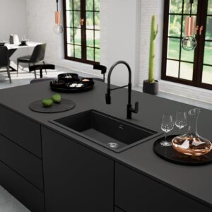 evineo line 150 spoelbak B: 75,6 D: 45,6 cm mat zwart - Afbeelding 3