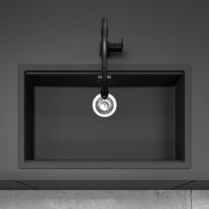 evineo line 150 spoelbak B: 75,6 D: 45,6 cm mat zwart - Afbeelding 4