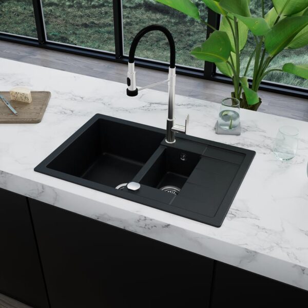 evineo line 200 keukenspoelbak met restbak en planchet B: 78 D: 50 cm antraciet