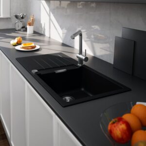 evineo line 550 spoelbak met zijplank B: 100 D: 50 cm mat zwart