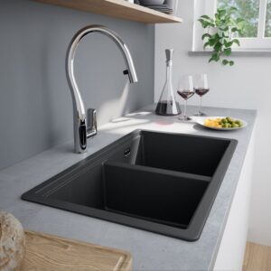 evineo line 650 spoelbak met dubbele bak B: 75 D: 45,5 cm antraciet