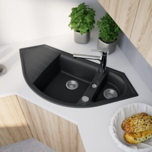 evineo line 700 keukenspoelbak met restbak en planchet B: 110,5 D: 52 cm antraciet