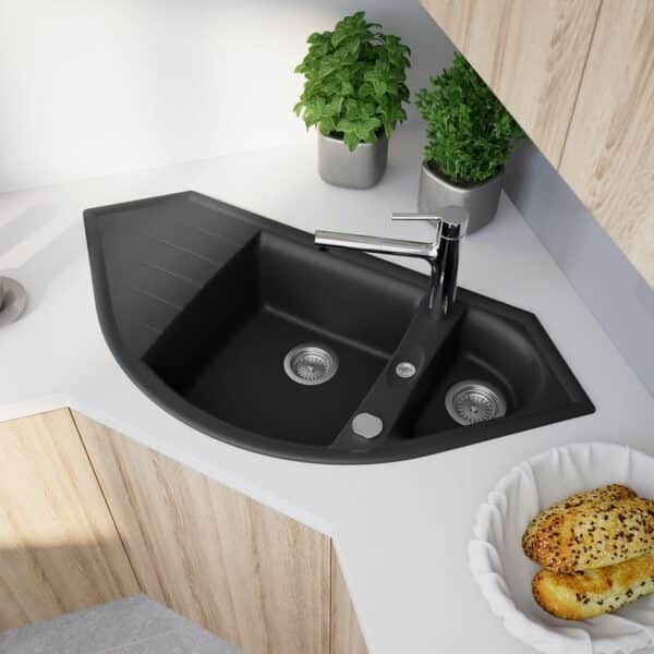 evineo line 700 keukenspoelbak met restbak en planchet B: 110,5 D: 52 cm antraciet