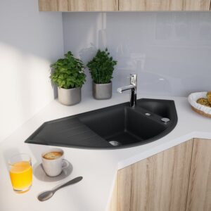 evineo line 700 keukenspoelbak met restbak en planchet B: 110,5 D: 52 cm antraciet - Afbeelding 3