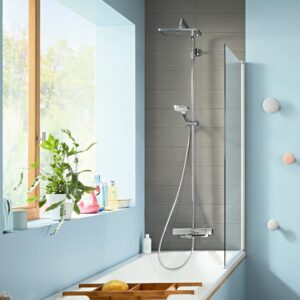 hansgrohe Croma E douchesysteem, thermostaat, met baduitloop met Eco, chroom