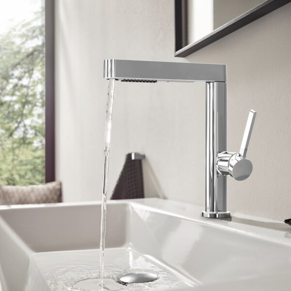 hansgrohe Finoris wastafelmengkraan 230 met handdouche met EcoSmart, met afsluitbare push-open afvoerkraan, chroom