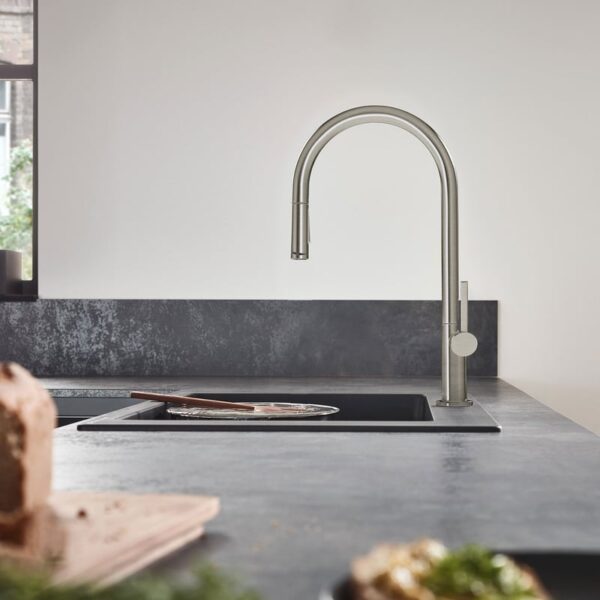 hansgrohe LivaFine keukenkraan, uittrekbaar, draaibaar geborsteld roestvrij staal